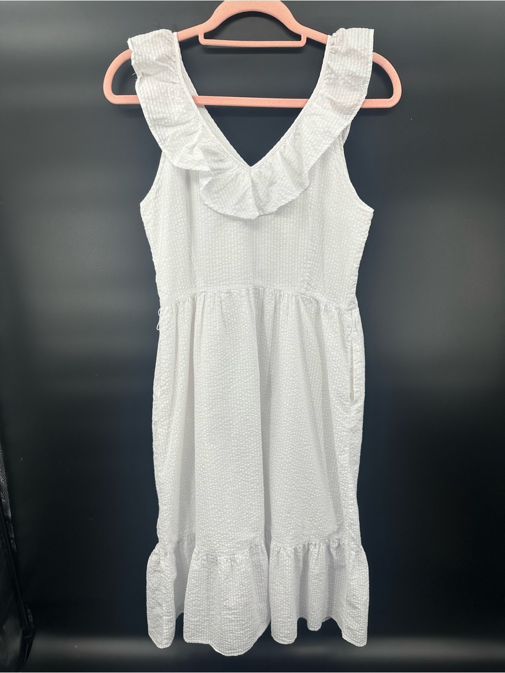 Vineyard Vines White Textured Cotton Midi Dress Ruffle Cottagecore Sz S 1251 - Picture 3 of 9